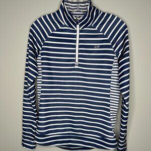 Vineyard Vines Performance Size S Blue & White Striped 1/4 Zip Top